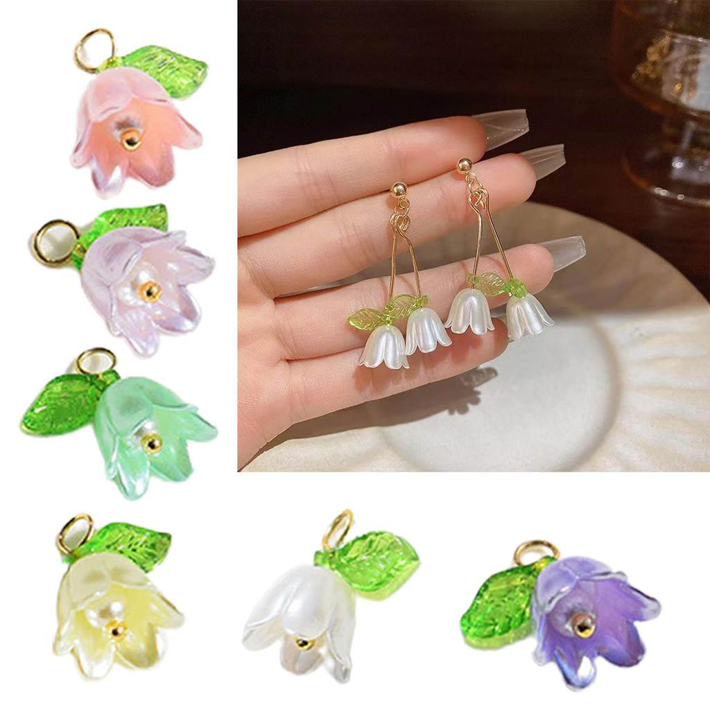 10pcs Pearl Bell Orchids Pendant Stereoscopic Leaf Flower Charm for DIY Necklace Bracelet Earrings Jewelry Accessories