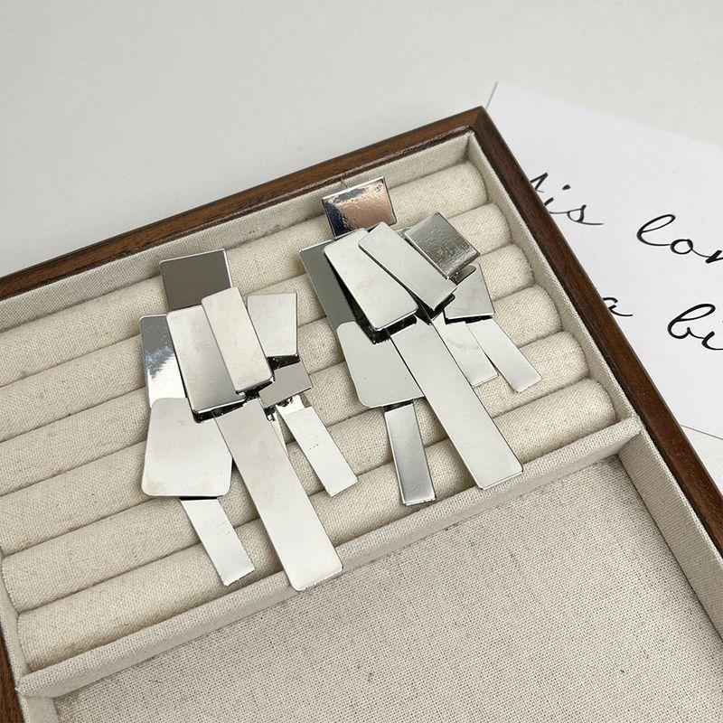European and American Exaggerated Metal Geometric Tassel Earrings Women Retro Niche Patchwork Square Earrings Light Luxury High-Grade Earrings Silver Model