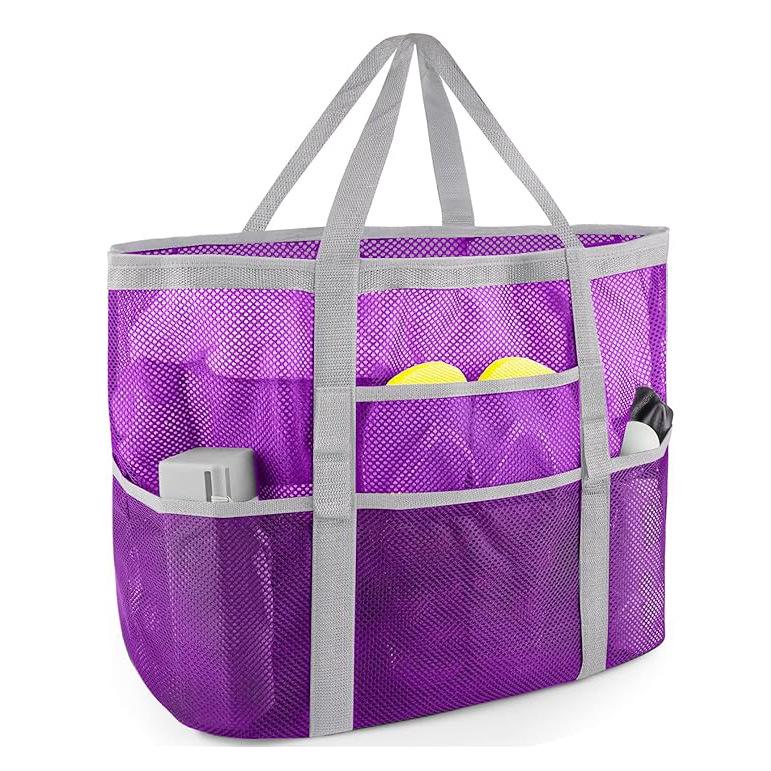 Mesh Beach Bag with 8 Pockets - Large Capacity Travel & Toy Storage Bag