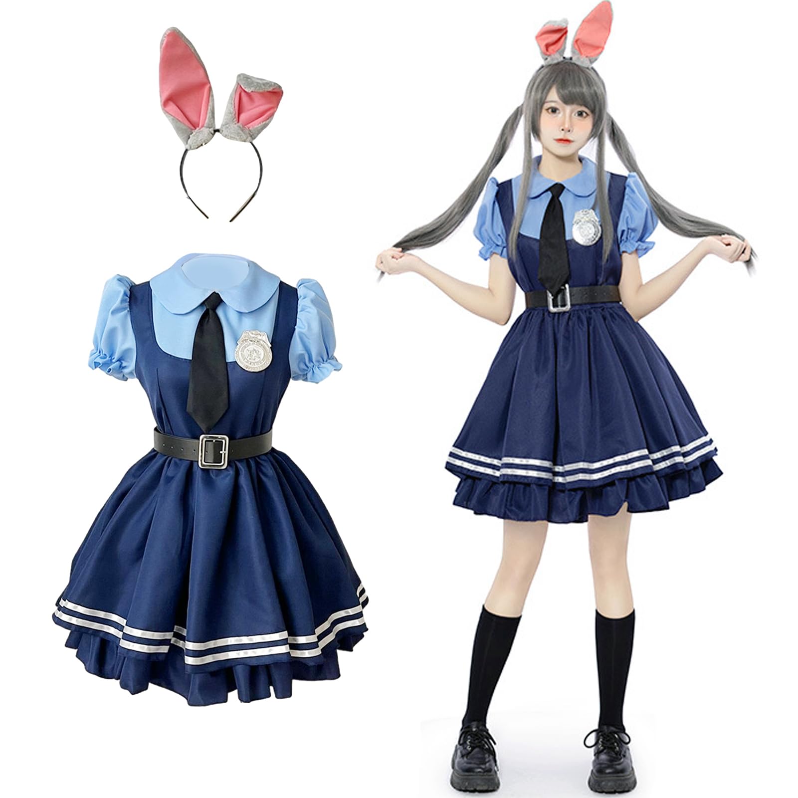 

[Mprocen] Зверополис Джуди Хоппс Хэллоуин Джуди Хоппс Милый Кролик Полицейский Лис Мошенник Полицейский Костюм с Кроличьими Ушками, Идеально подходит для Хэллоуина, Рождества,