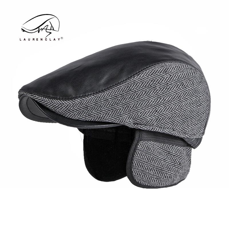 Export Hat Men's British Retro Beret In the Elderly Cap, Ear Protector, Warm Forward Hat, Leather Hat