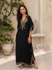 Dames Boho Geborduurde V-hals Kaftan Jurk Losse Pasvorm Elegante Loungewear Strand Cover-up voor Zomer Resort Wear Q1545-23001