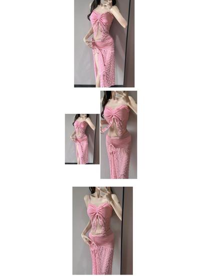 2025 Trendy Three-Piece Bikini Set: Long Dress, High-Waisted Bottoms, Perfect for Vacation or Hot Springs