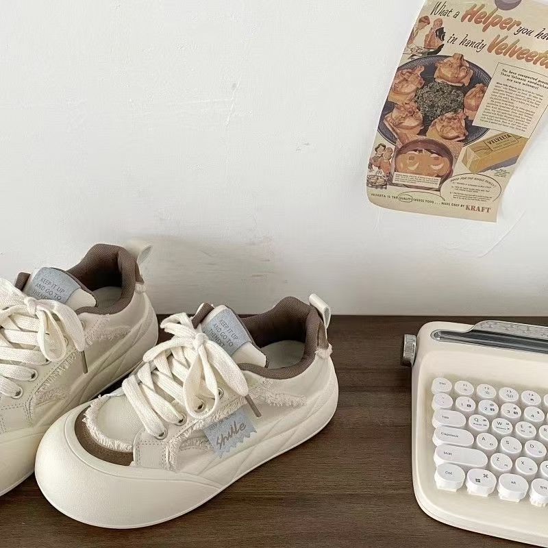Thick Baseplate Shoes Women's New Spring Niche Versatile Height Increase Ugly Cute Big Head Bread Shoes Casual Little White Shoes