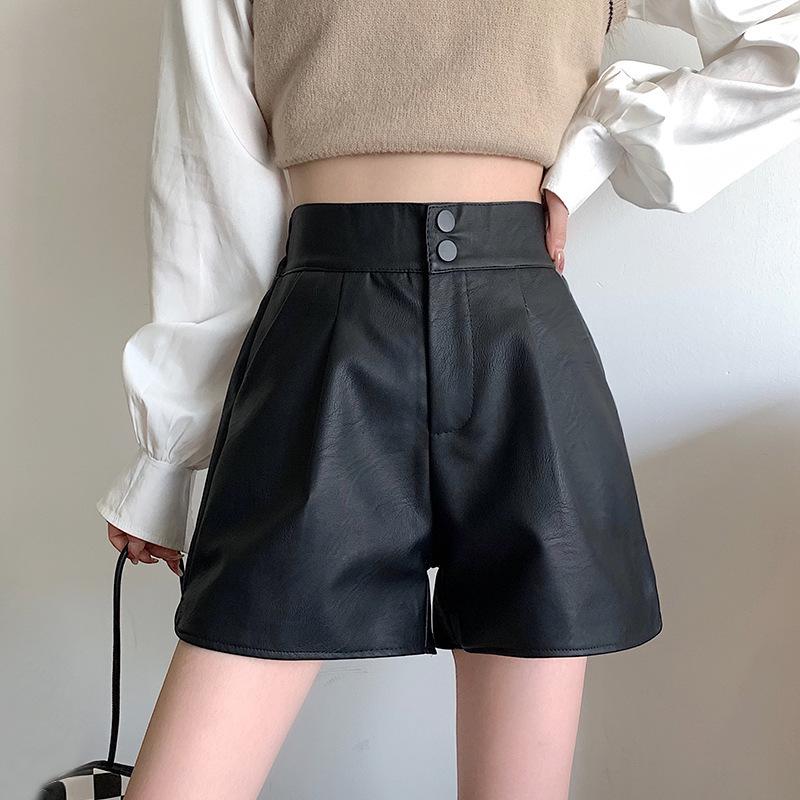 

Women s Black High-Waisted Trendy Leather Wide-Leg Shorts Trousers for Autumn 2026 S