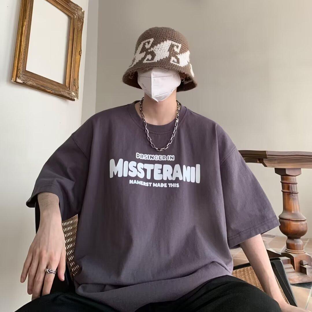 

Мужская модная футболка с круглым вырезом и короткими рукавами с принтом для лета, свободный повседневный топ 5XL темно-серого