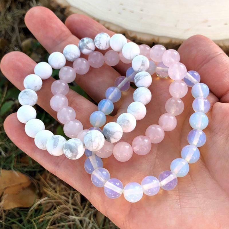 Set of 3 Healing Crystal Bracelet Set for Women Natural Stone Beaded Stretch Handchain Adjustable Wristchains Accessory