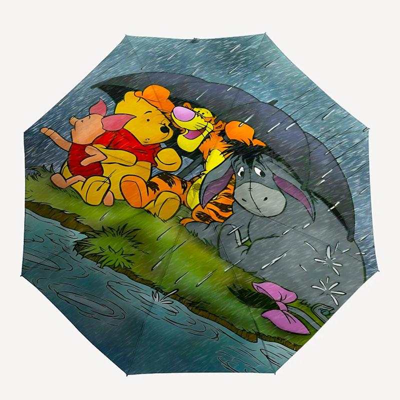 Rainy Day Winnie the Pooh Themed Automatic Opening and Closing Umbrella, Brightly Colored 8-rib Portable Umbrella, Suitable for Men and Wome