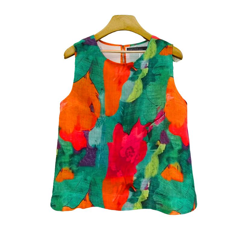 

ZANZEA Женские повседневные топы-майки без рукавов свободного кроя с круглым вырезом и принтом 4XL