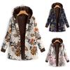 Women's Threaded Long Sleeve Hooded Thickened Plush Cotton Jacket Vintage Flower Print Large Size Hooded Jacket Top