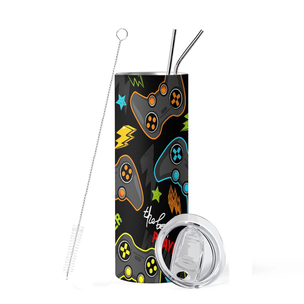 20oz Tumbler gamer win mode Vacuum cup Double Stainless Steel Water Bottle with Straw for Hot or Cold Drink The Best Player gift