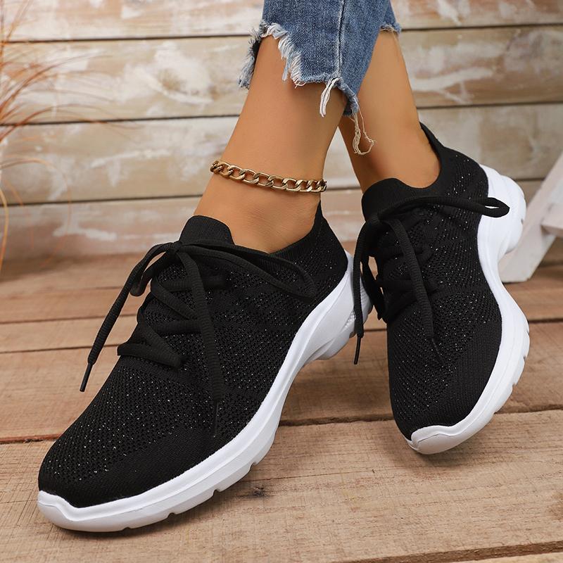 Fashion Spring Autumn Breathable Knitted Sneakers Women 2025 Plus Size Non Slip Sport Shoes Woman Comfort Soft Sole Flats Shoes Female