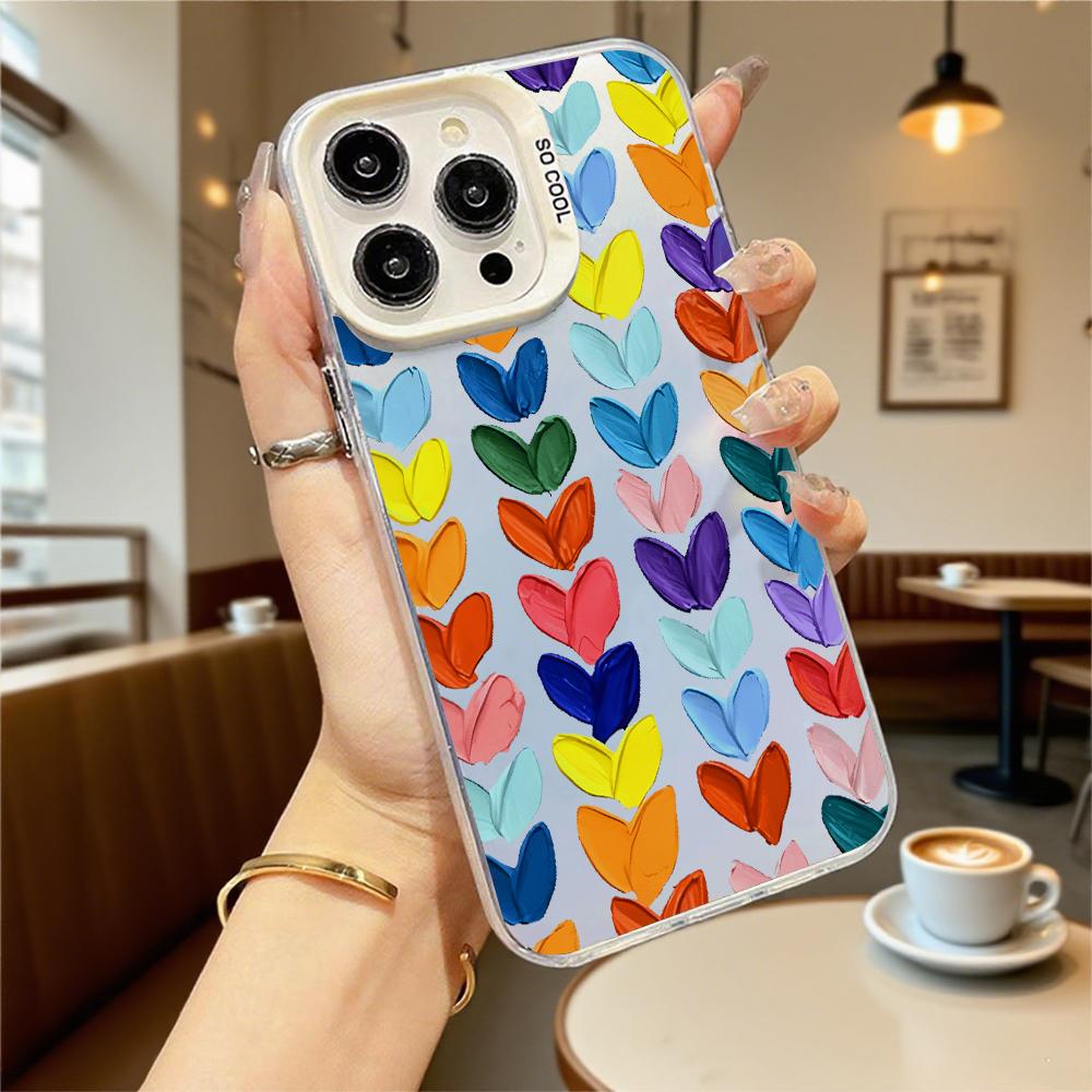 Colorful Heart Pattern Shockproof Phone Case for Iphone 16 15 14 13 12 11 Pro Max/Mini Anti-Scratch Premium Hard Cover