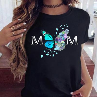 Nowa Koszulka Damska Z Nadrukiem 3D Motyl Moda Czarna Krótki Rękaw Damska Koszulka