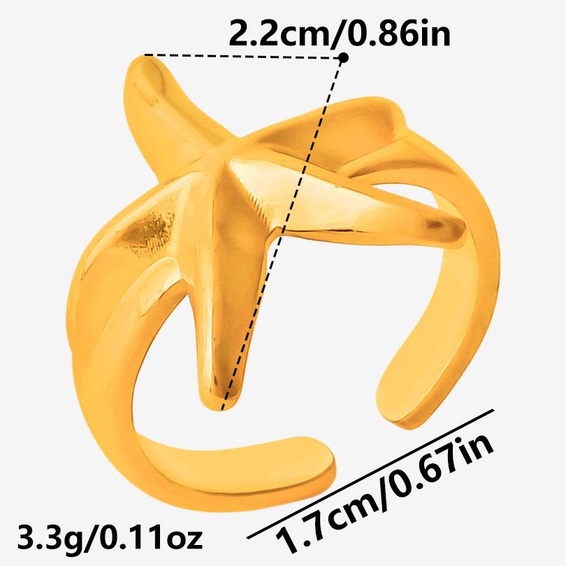 Real Gold Plated Sea Animal Ring Open Adjustable Stainless Steel Rings For Women Men Accessories PVD Ocean Beach Jewelry Anillos