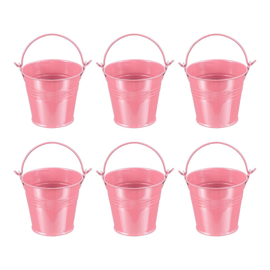 PATIKIL x Small Metal Buckets with Pack of 6 Mini Galvanized Buckets for Party Pink 2.7" 2.3" Handles, Crafts, Favors, Decorations,