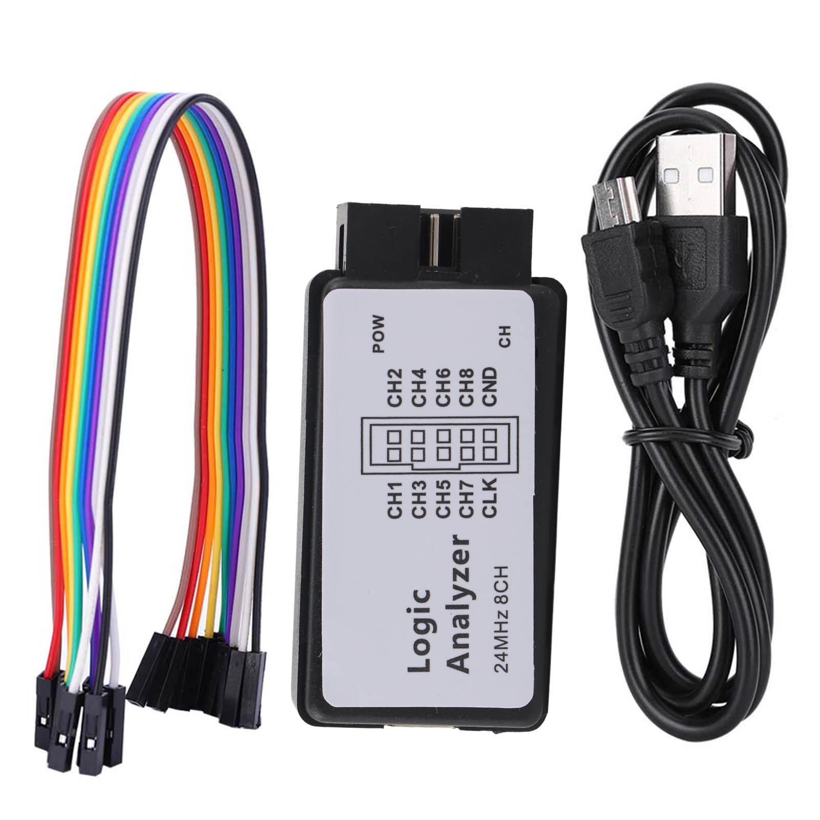 

Logic Analyzer 24MHz Logic Analyzer Device USB Logic Analyzer Device Set Mini Digital Pocket Size 8 Channel Input Memory 24MHz