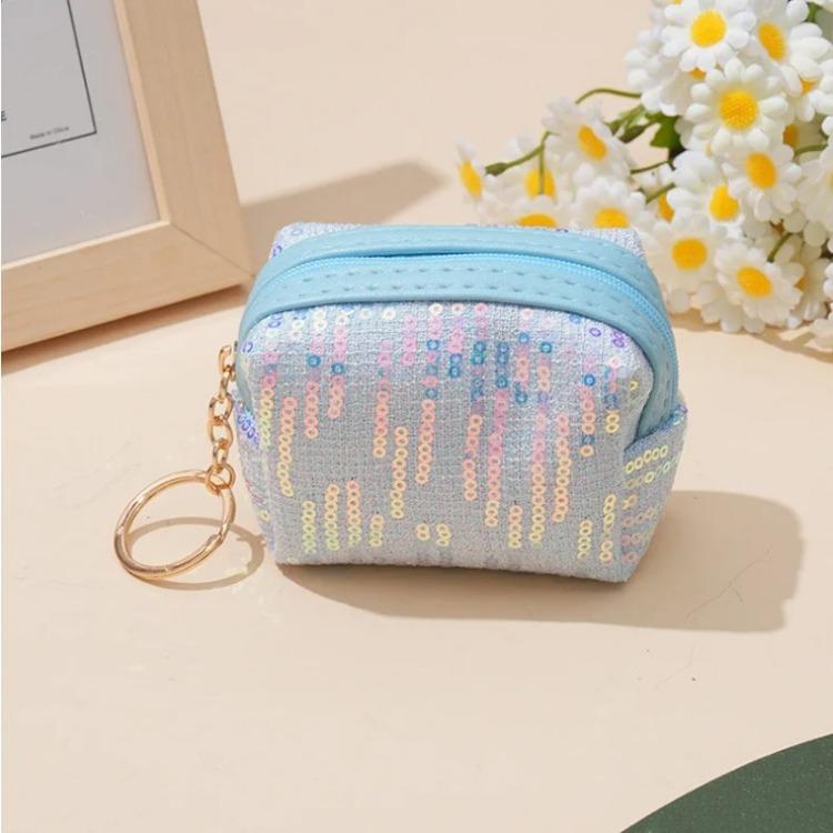 Embroidered Sequin Cute Zero Wallet Coin Purse Earphones Lipstick Organizer Bag Pendant with Keychain Kids Cute Purse Mini Purse