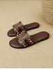 Chic Women's Rivet Slippers: 2025 Summer Fashion, Flat Bottom, Stylish Single Strap for Outdoors & Beach