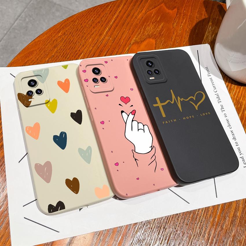 

Colorful Love Heart Phone Case For Vivo V20 V19 V17 S10 Y75 Y77 Soft Slim Liquid Silicone Shockproof Durable Protective Shell For Vivo Handphone Cover Vivo Y97