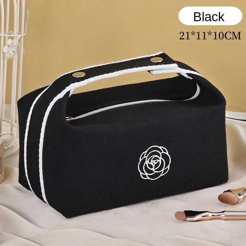 Premium Handheld Portable Camellia Canvas Makeup Bag for Travel Large Capacity Toiletries Cosmetics Skincare Storage Bag 20x11x10cm чёрный