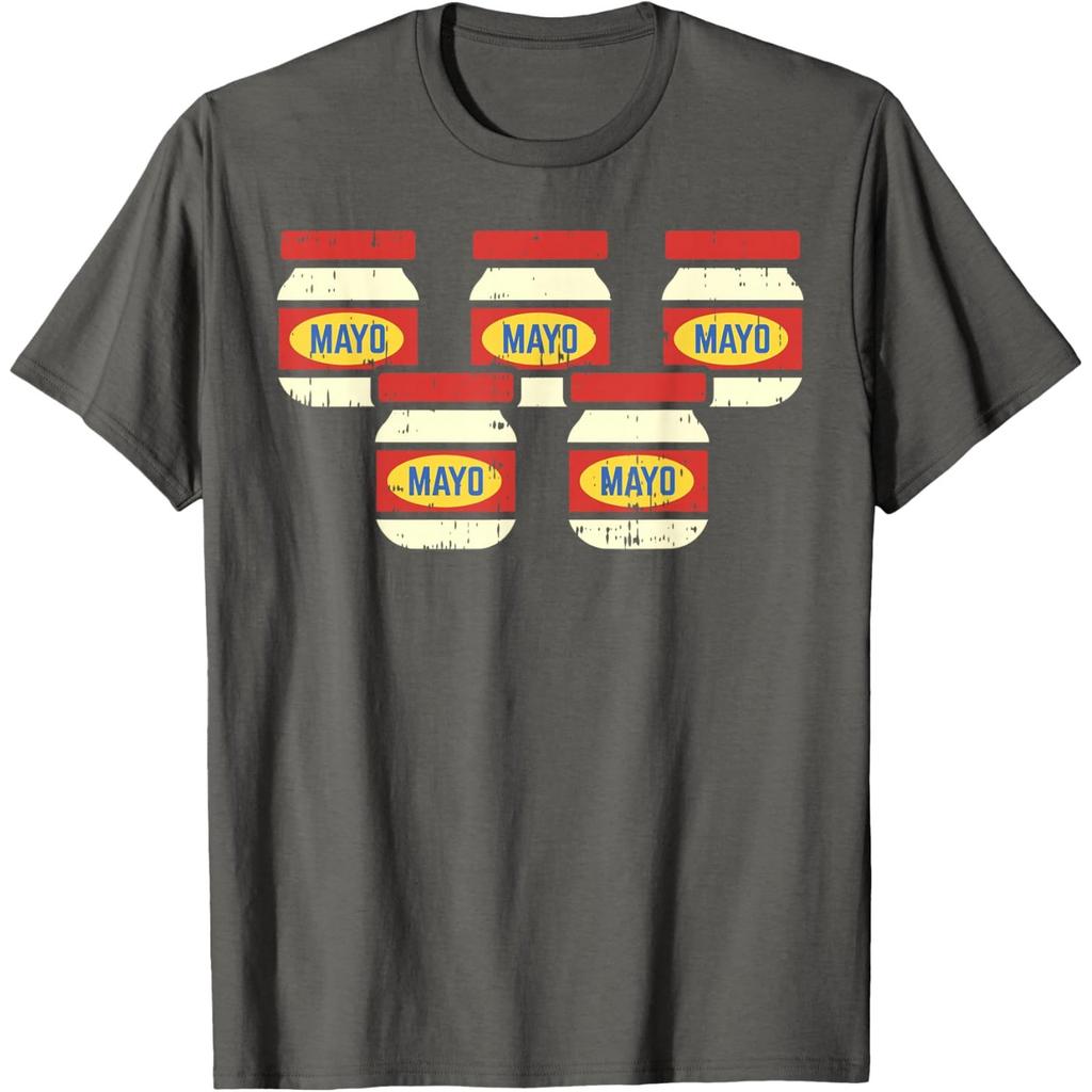 Funny Mayo Jar Five Pack Distressed Graphic Tee Retro Foodie T-Shirt Casual Cotton