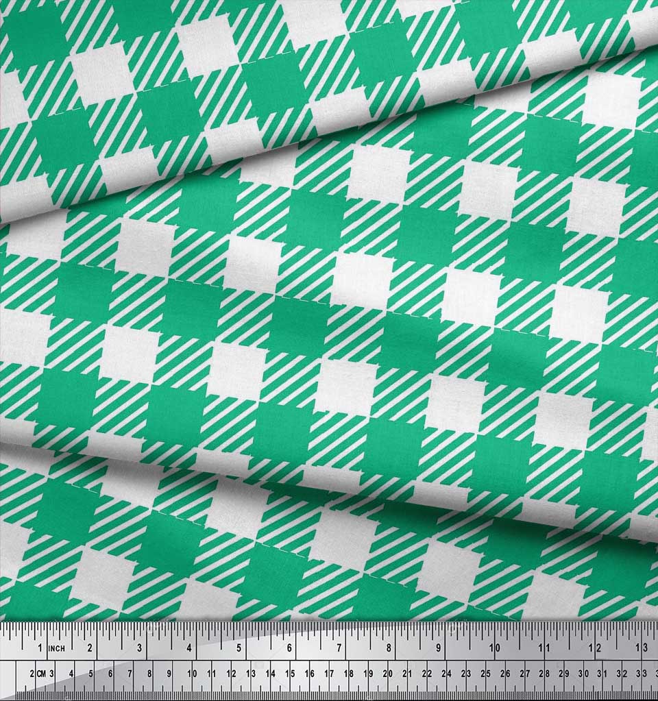 Soimoi Tessuto Verde Rayon Fantasia Vichy Venduto al Metro Larghezza 42 Pollici