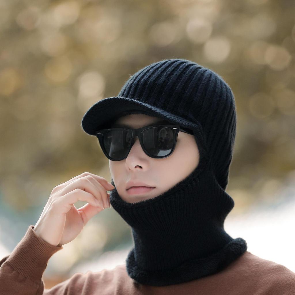 Hat Men's Winter Outdoor Knitted Wool Hat Men's Warm Ear Protection Plus Velvet Thickened Winter Cycling Wool Hat