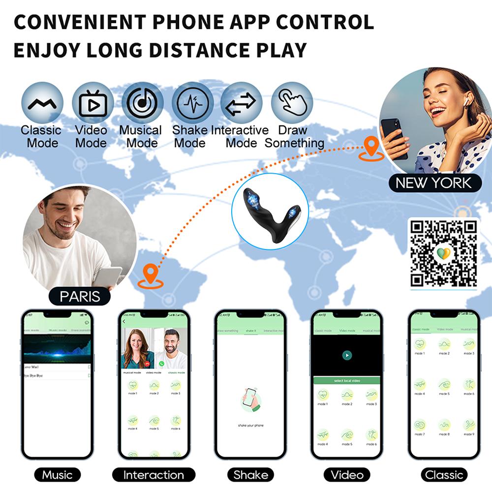 Male Prostate Massager Anal Plug Vibrator for Men APP Control Dual Vibrating Butt Plug Perineum Stimulator Sex Toy for Couples