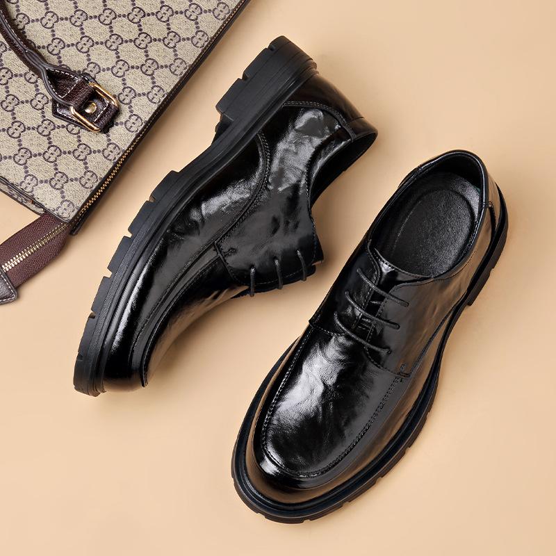 

Leather shoes autumn leather dress business casual soft sole heightening derby wedding new wedding shoes 44 [standard leather shoe size] чорний