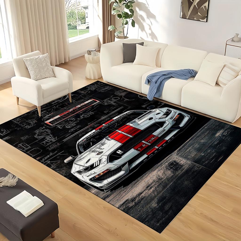 3D Mustang Racing Car Sign GTR Area Rug,Carpet Rug for Living Room Bedroom Sofa Doormat Decoration, Kids Play Non-slip Floor Mat