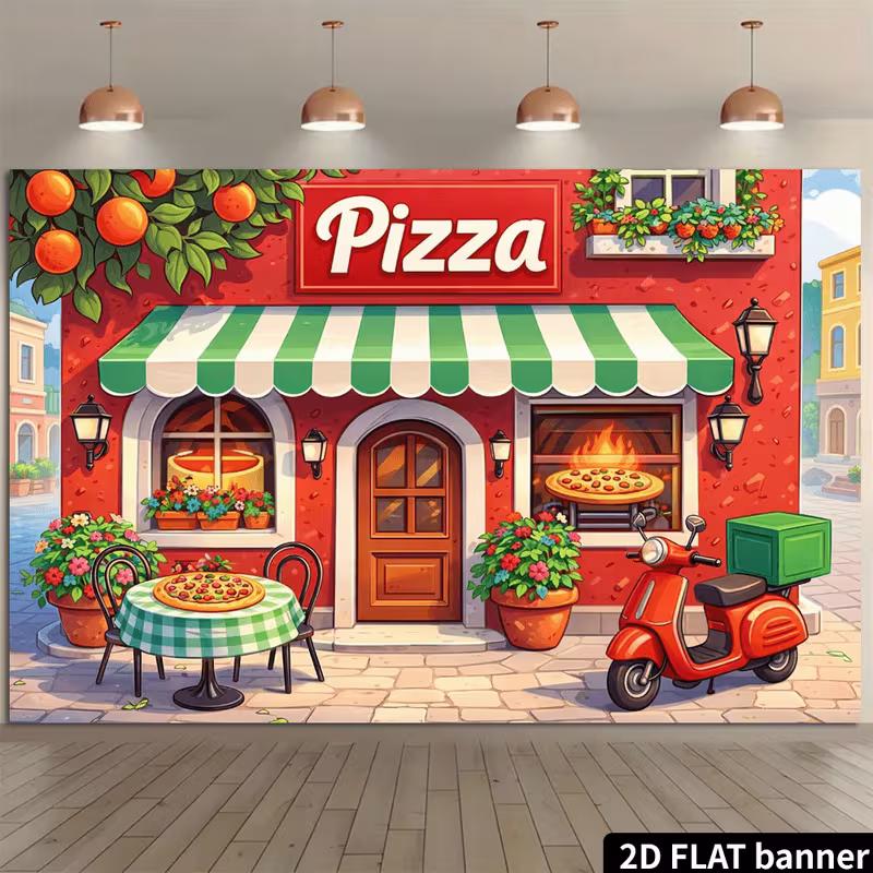 2D červená kulisa pizzerie, nástěnná dekorace s tématem italského jídla pro domácnost