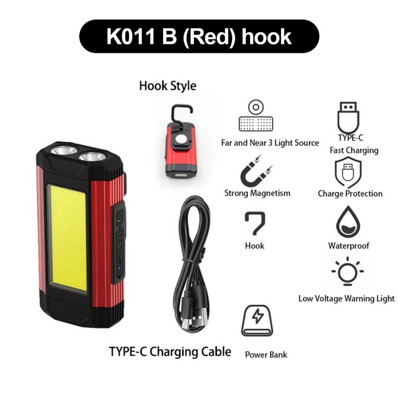 COB Work Light with Magnet LED Flashlight Camping Lamp IPX6 Waterpoof Torch USB Rechargeable Lantern As Power Bank