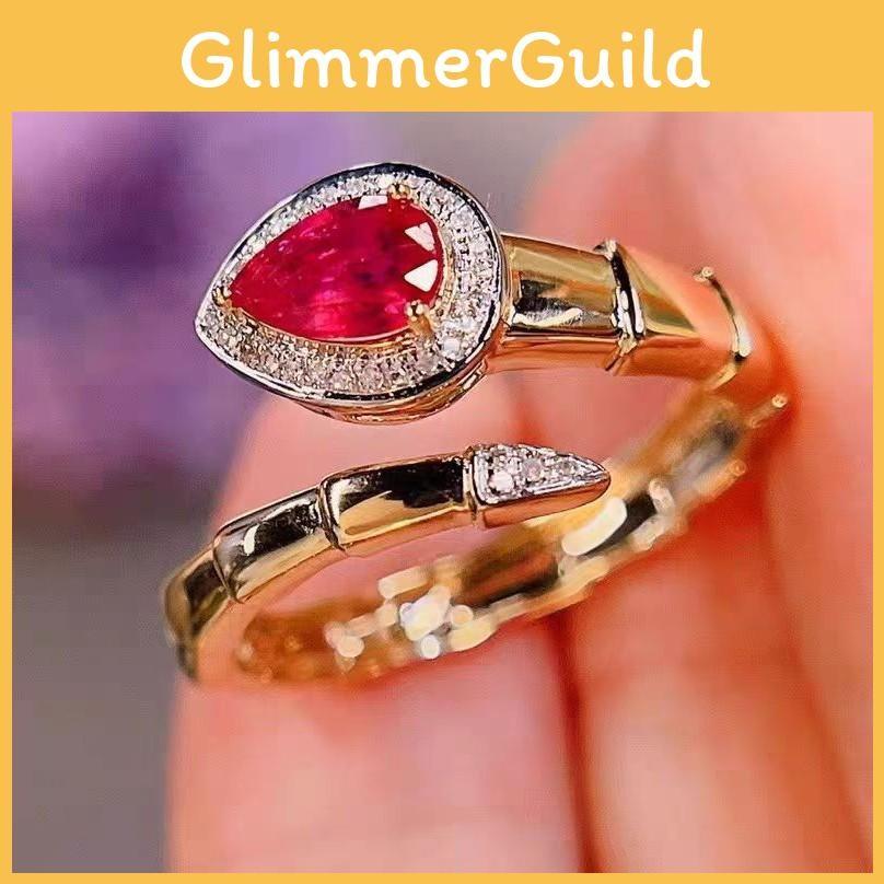 Adjustable Unique Copper Gold Plated Snake Ring For Women Featuring Elegant Red And Green Accents Gemstone