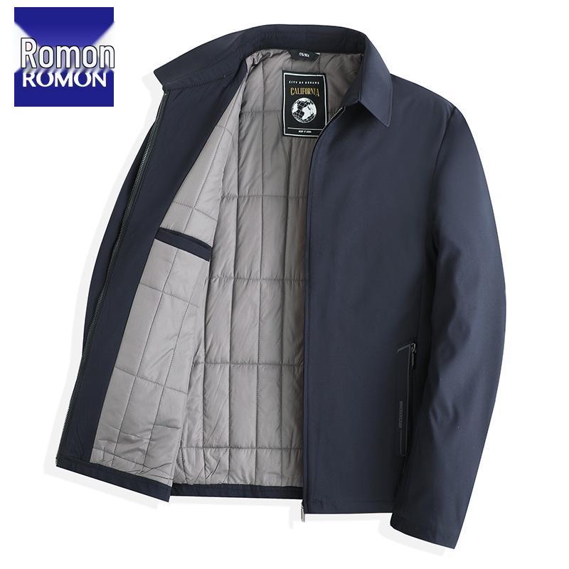 Romon Men s Business Casual Autumn/Winter Turn-Down Collar Coat - Warm, Cotton Jacket for Middle-Aged Dads. XL (recommended 140-155 jin)
