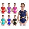 Girls Sparkly Rhinestones Sleeveless Leotard Keyhole Back Bodysuit Gymnastics Dance Costume