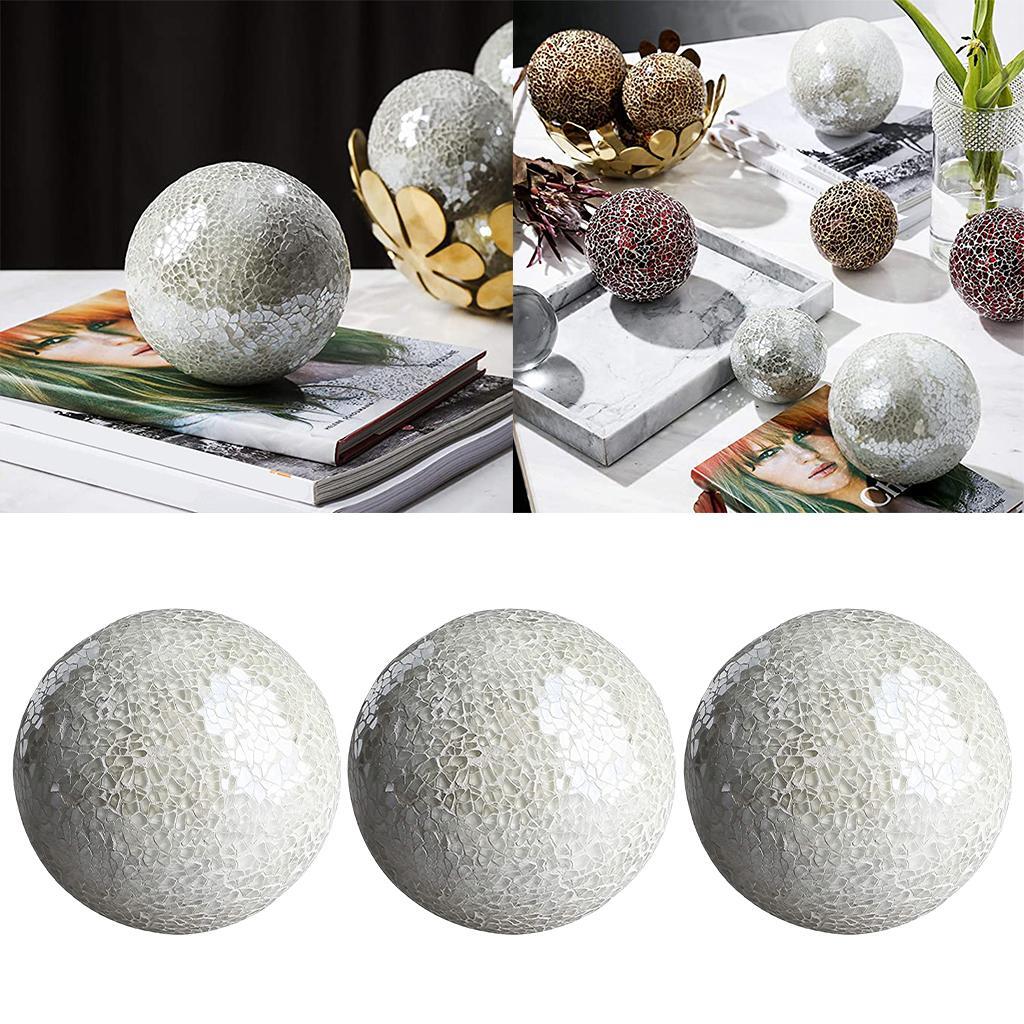 6 Dekor-Kugeln Aus Glas Mit Mosaik-Optik – 6 Cm Große Deko-Kugeln Für Schalen & Vasen (Silber/Weiß)