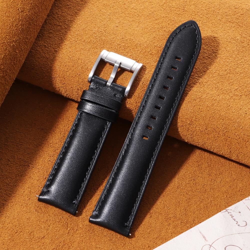 

22mm 24mm Cowhide Leather Watch Strap for Fossil Band for Samsung Galaxy Watch 7/6/5/4 Vintage Brown Quick Release Bracelet 22mm чорний