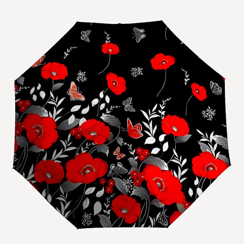 

1PC Floral Butterfly Automatic Folding Umbrella Portable Collapsible 8-Rib Umbrella for All Seasons, Casual Outdoor Accessory,