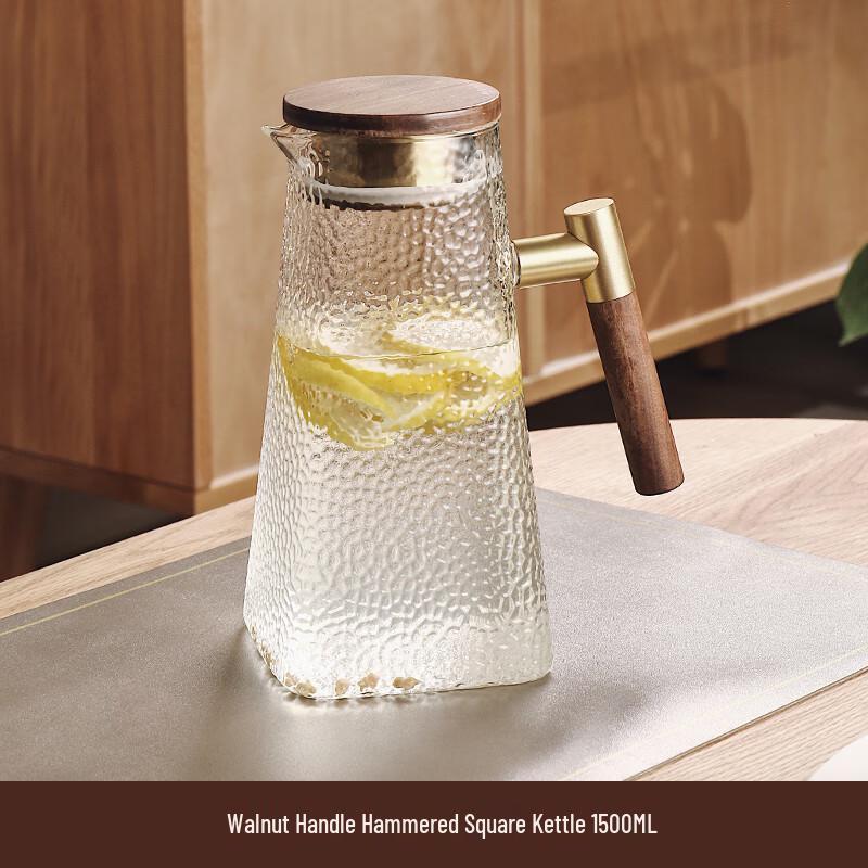 Naijiang Heat-Resistant Glass Water Pitcher with Walnut Handle