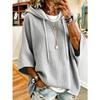 Plus Size Women's Waffle Hooded Sweatshirt Three Quarters Drop Sleeves