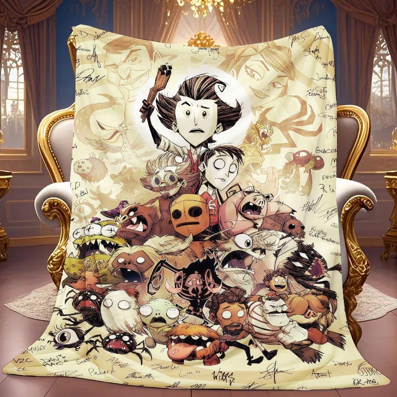 1Pc Don'tStarve Print Flannel Blanket, High Quality Comfortable for All Seasons, Home Decor, Warmth and Comfort, Perfect for Christmas Gifts