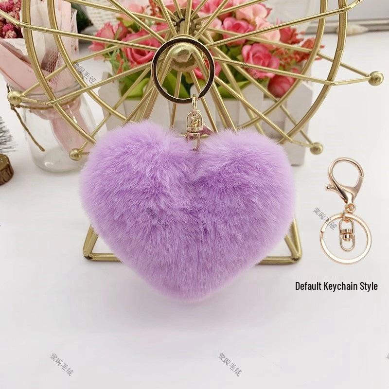 Breloc Pandantiv Inimă Blană Imitată - Charm Minge de Pluș 9cm pentru Genți și Accesorii de Îmbrăcăminte