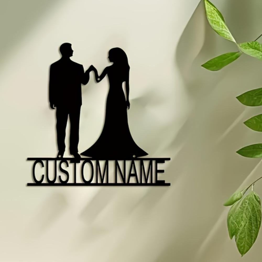 Custom Last Name Sign Metal Wall Art for Wedding Couple Romantic Gift Home Decor