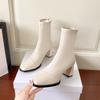 New black high-heeled thin boots women's thick-heeled elastic boots autumn and winter soft leather retro square head short boots