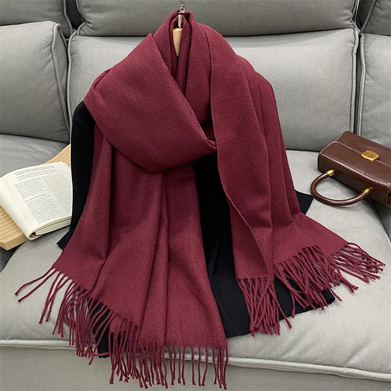 Luxury Solid Cashmere Scarf Women Winter Tassel Shawl Pashmina Big Size Handkerchief Lady Soft Outdoor Windproof Ski Bufanda