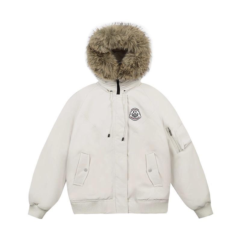 

2025 Unisex American Retro Fur Collar Parka: Thickened Hooded Winter Cotton Jacket Medium брудно-білий