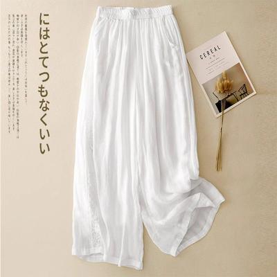 Women's White High Waist Wide Leg Pants Lightweight Loose Casual Trousers