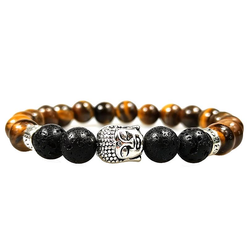 European & American Tiger Eye and Volcanic Stone Buddha Bracelet for Men & Women