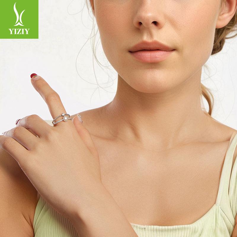 Design Doppellagiger Natur Süßwasserperlenring S925 Sterlingsilber Gestapelter Leichter Luxus Eleganter Ring